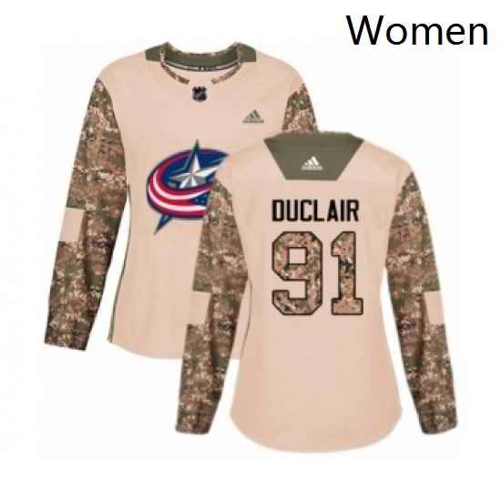 Womens Adidas Columbus Blue Jackets 91 Anthony Duclair Authentic Camo Veterans Day Practice NHL Jersey